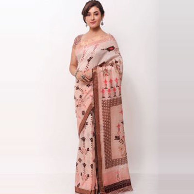 Dusty Pink & Multicolor Handloom Printed Saree-SR248